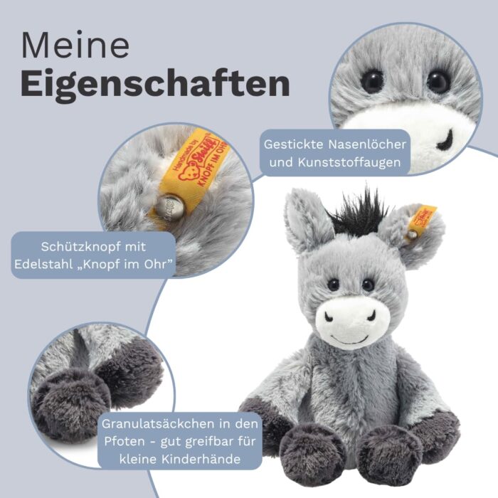 Steiff Kuscheltier Dinkie Esel, Süßes Stofftier mit Kunststoffaugen, Kinder, Jungen & Mädchen, Friends, Plüschtim – Bild 4